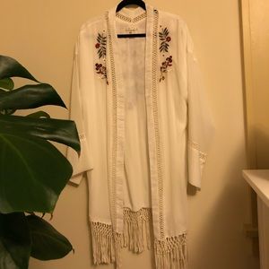 Fringe and floral embroidered Kimono